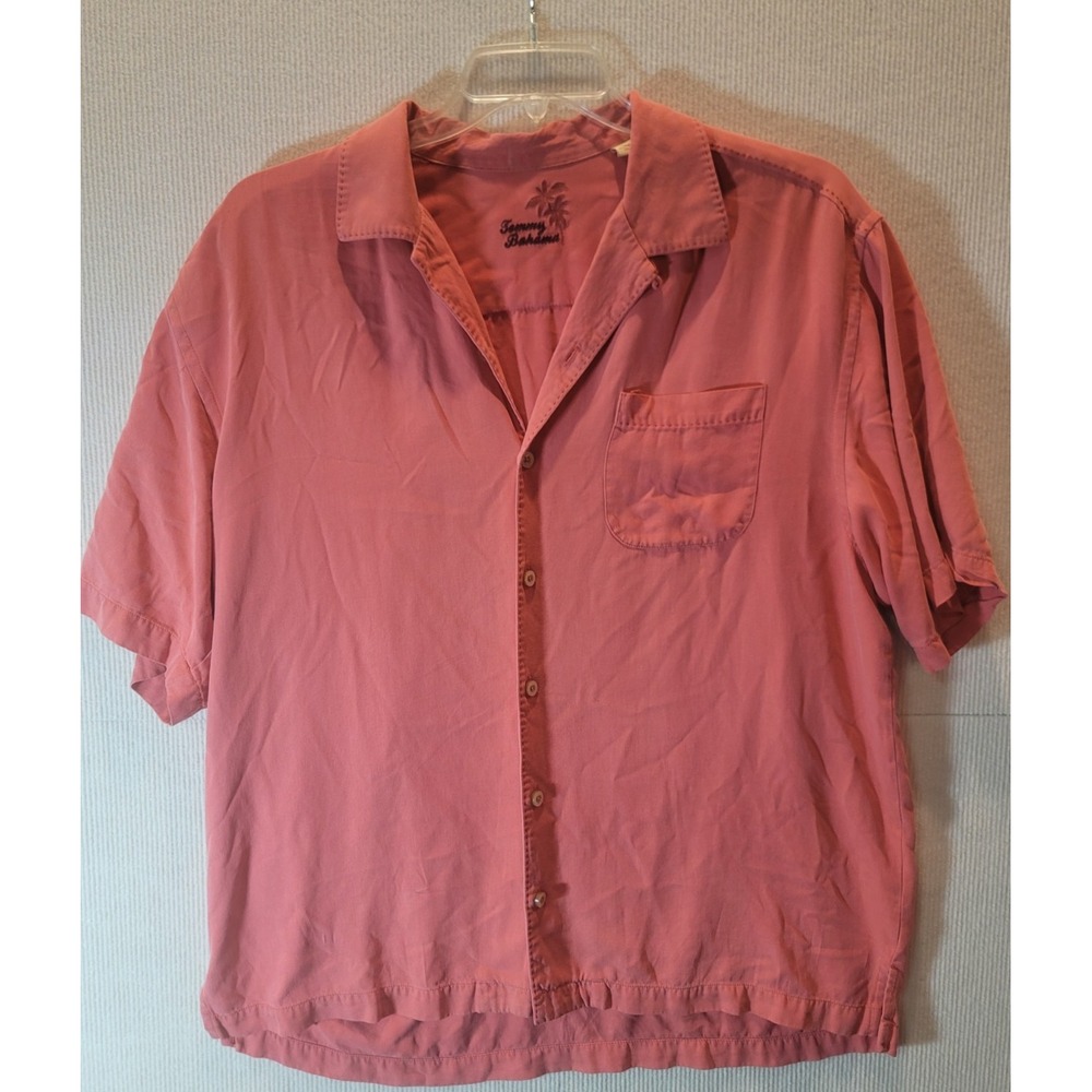Tommy Bahama Mens dress shirt 100% Silk Dark Peach size Large Pearl Buttons